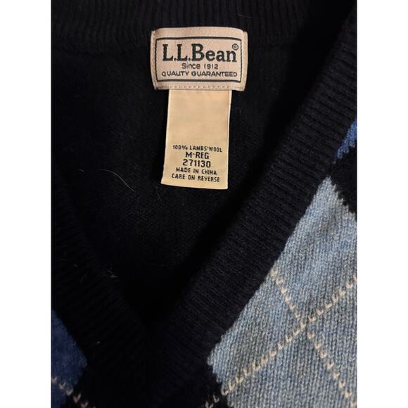 LL Bean Lambswool Argyle V-Neck Sweater Blue Black Men’s Medium - Picture 2 of 6